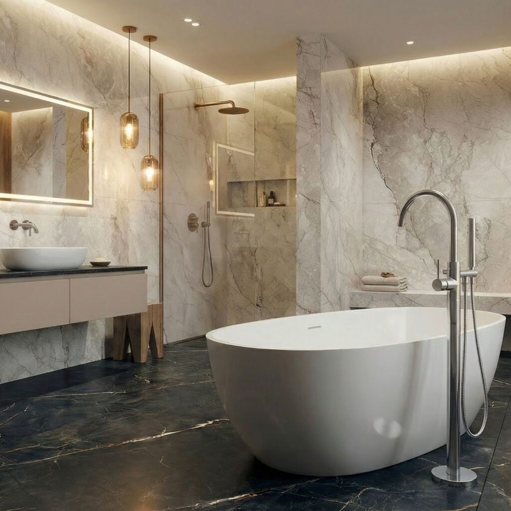 luksusowa łazienka z wanna wolontojącą