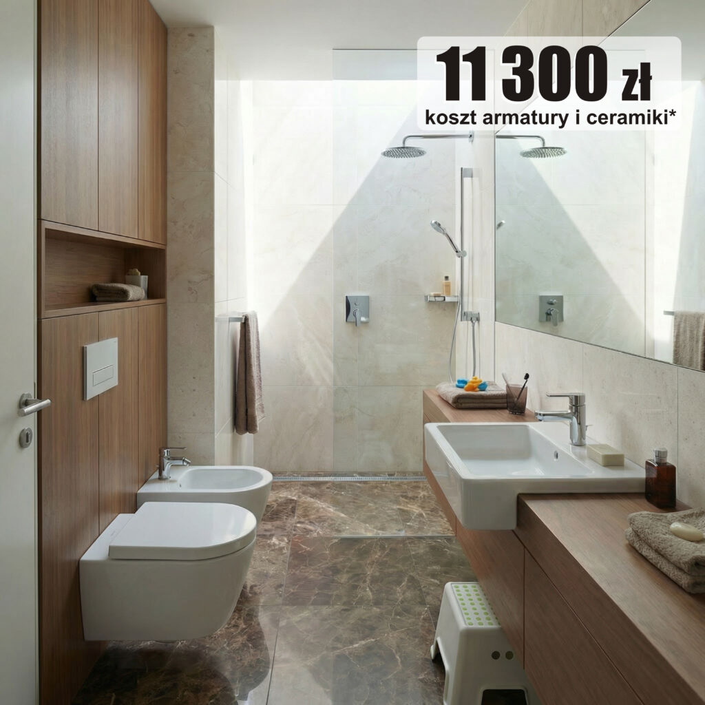 wąska łazienka w bloku z bidetem 