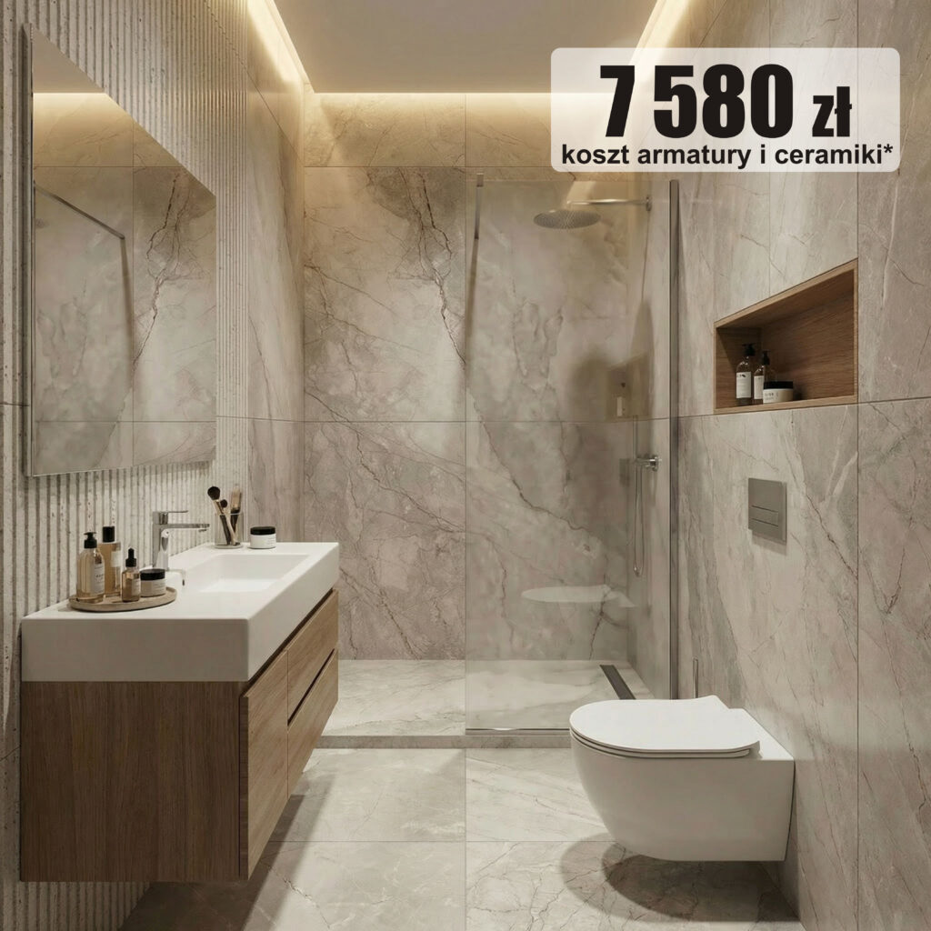 łazienka bez okna z szyba walk in 