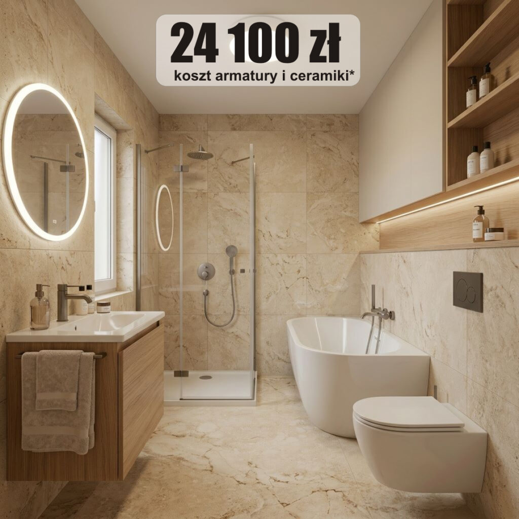 Nowoczesna rodzinna łazienka z wanną, prysznicem walk-in i armaturą GROHE Essence Brushed Hard Graphite